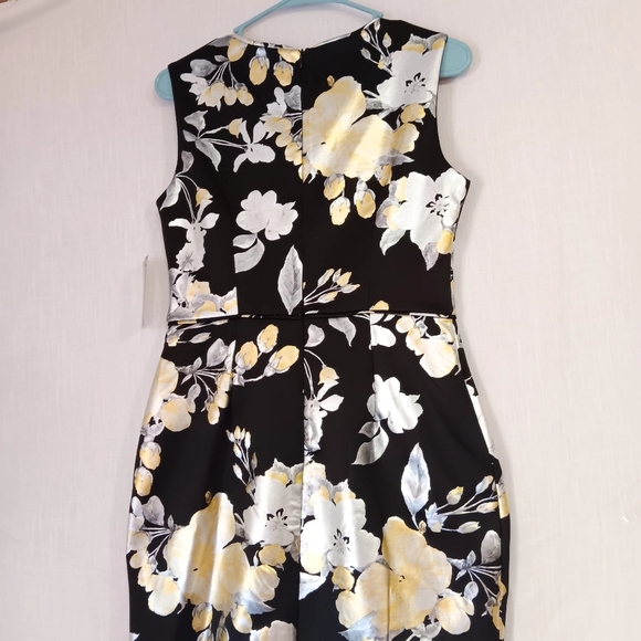 NWT metallic floral print dress stretch Women's black,Full Zip, Party Cocktail. - Picture 4 of 17
